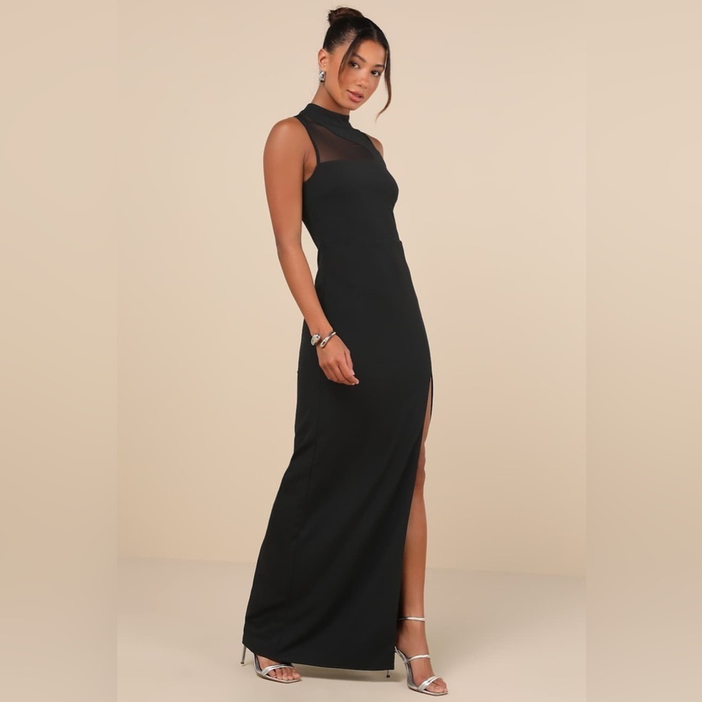 Lulus Irresistibly Modern Black Mesh Mock Neck Maxi Dress - Picture 3 of 6